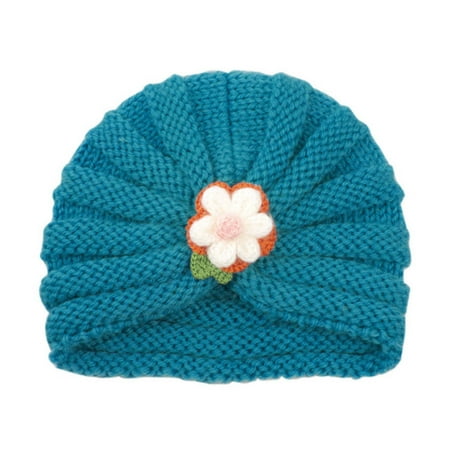 

YWDJ 0-24 Monts Fall Winter Boys Girls Flowers Knitted Windproof Warmth Ear Protection Kids Hat Peacock Blue