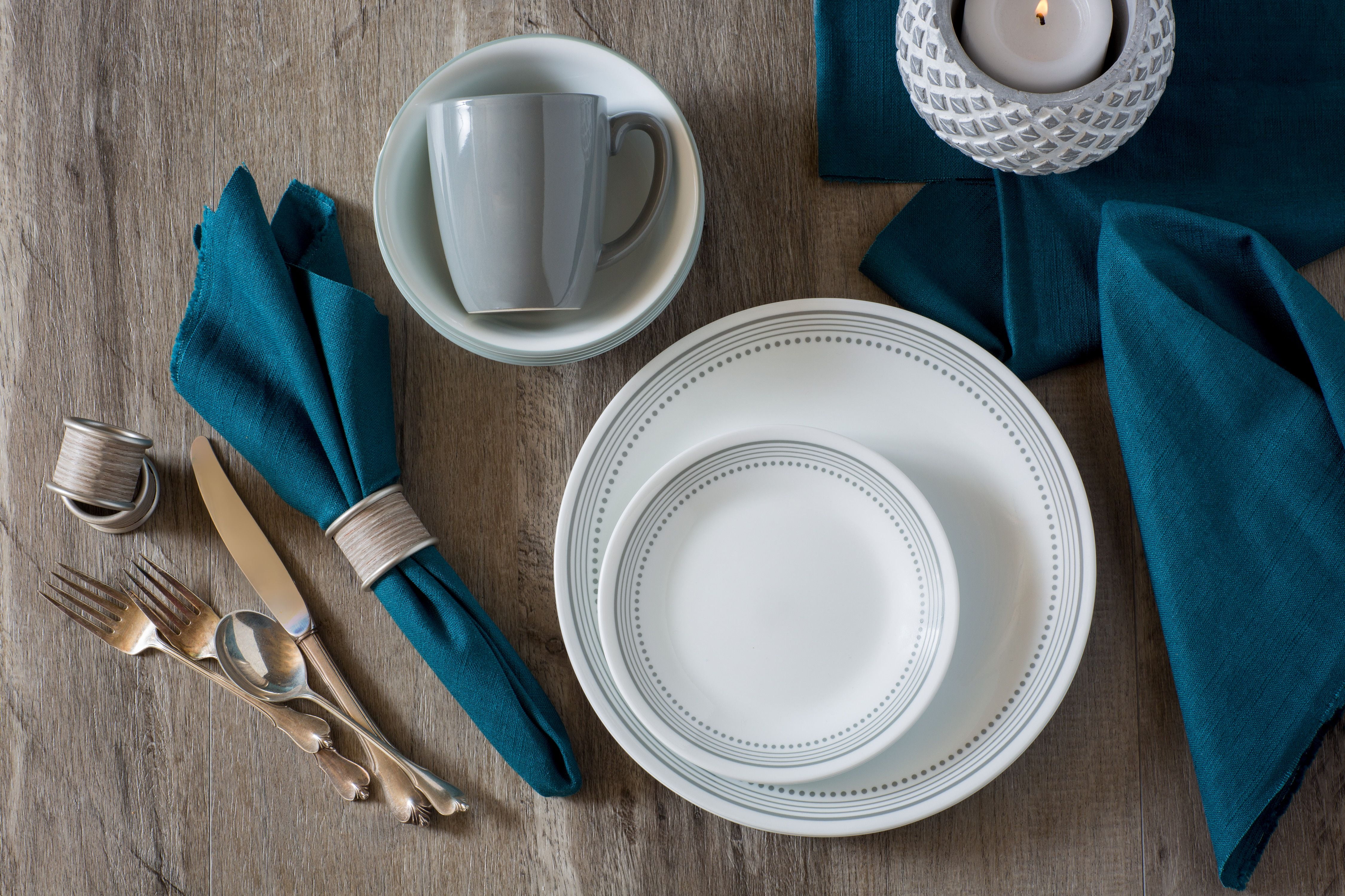 Corelle Classic Stoneware Mystic Gray 16 Piece Lightweight Dinnerware Set Walmart