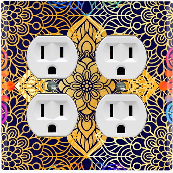 Metal Light Switch Plate Cover Mandala Yellow Flower Tile Pattern MDL096