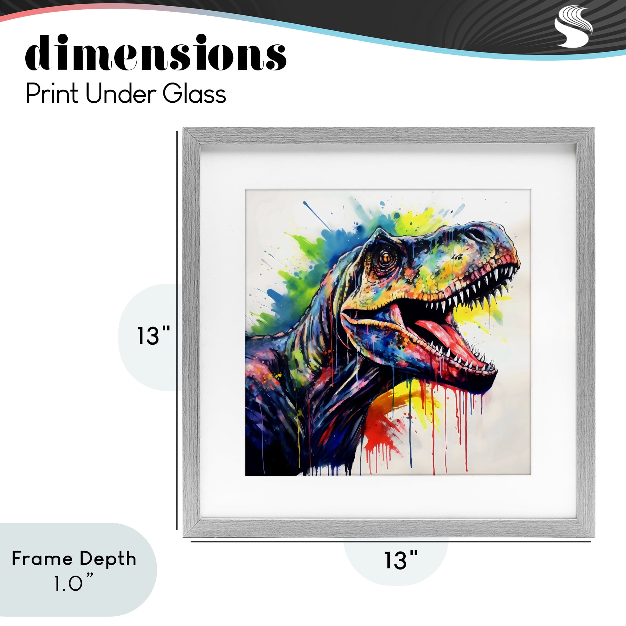 Stupell Industries Colorful T-Rex Roaring Gray Framed Print Under Glass, design by Creative Studio
