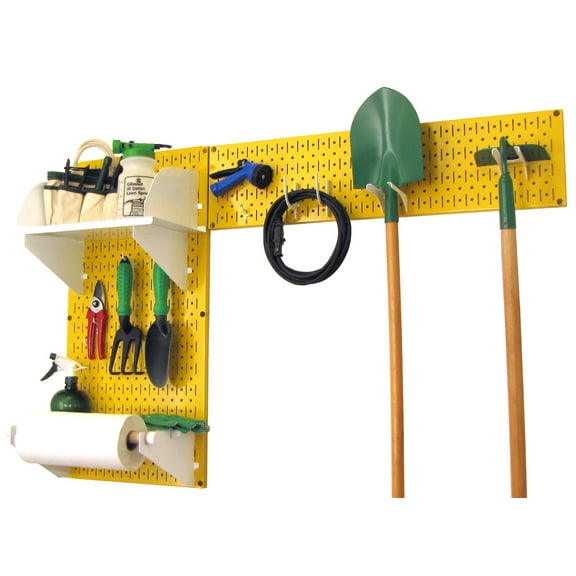 Wall Control Pegboard Garden Tool Board Organizer with Yellow Pegboard and White Accessories