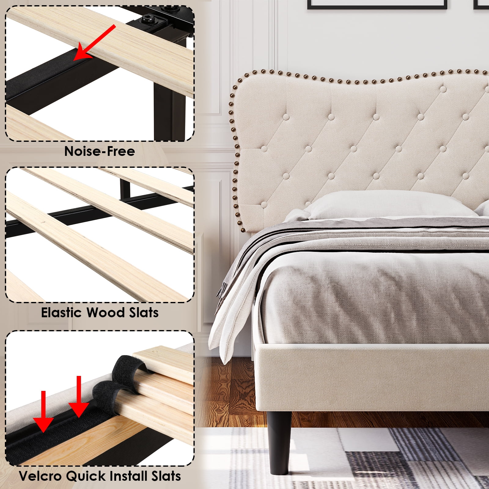 Prieto tufted camelback 2024 upholstered platform bed