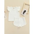 thumbnail image 4 of Douhoow Baby Girl Summer Set Solid Color Ribbed Flying Sleeve Tops+High Stretch Shorts, 4 of 9
