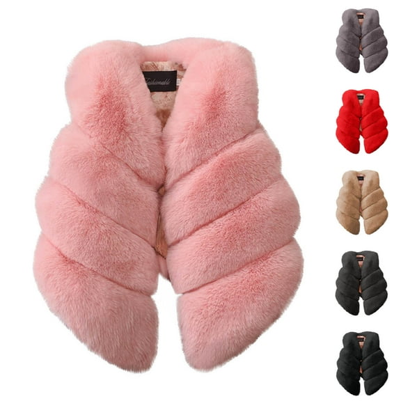 Cethrio Girls Faux Fur Vests, Fashion Thermal Sleeveless Winter Outerwear Vest Pink Size 10-12