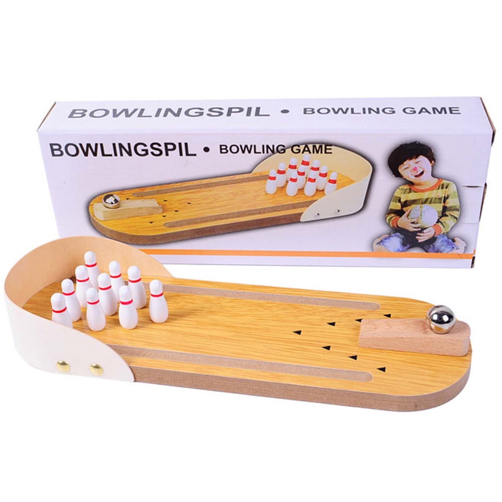 1 Set Mini Desktop Bowling Game Set Wooden Bowling Ten Pin Ball Desk Indoor Toys 