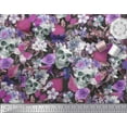 thumbnail image 2 of Soimoi Pink Crepe Silk Fabric Skull & Anemone Flower Printed Fabric 1 Yard 42 Inch Wide, 2 of 3