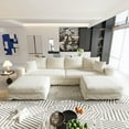 thumbnail image 3 of 102 Inch Oversized U Shaped Modular Sectional Sofa Cloud Couch Set, 4-Seater Corduroy Upholstered Convertible Chaise Lounge Sofa Bed with 2 Movable Ottoman, DIY Combination Sleeper Couch Beige, 3 of 9