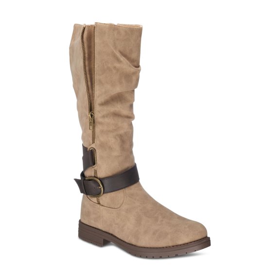 G.C. SHOES Womens Taupe Beige Cushioned Buckle Accent Slip Resistant Dagny Round Toe Zip-Up Riding Boot 6