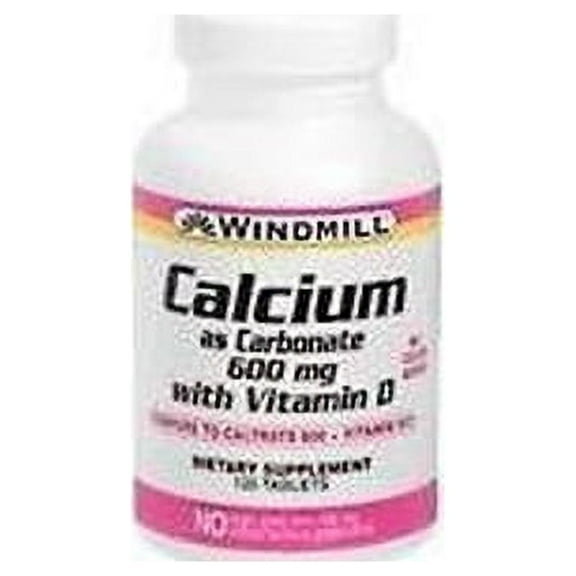 Windmill Calcium Carbonate 600Mg With Vitamin D Tablets - 120 Ea