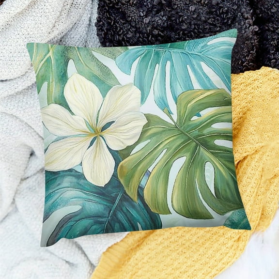PRATYUS  Green Tropical Leaf Pillow Covers Monstera Palm Leaves Couch Pillow Cases Botanical Plant Summer Throw Pillows Home Decor for Living Room Bedroom Bed Cushion Outdoor 18x18in