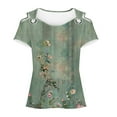 thumbnail image 4 of HaoXianJian Womens Trendy Cold Shoulder Short Sleeve T Shirts Floral Print Crisscross Casual Loose Tunic Top Blouse Shirts 2025 Summer Off Shoulder Top, 4 of 4