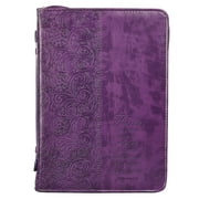 Christian Art Gifts Purple Faux Leather Bible Cover for Women Faith Purple Paisley- Hebrews 11:1 Zippered Case for Bible or Book with Handle, Medium Christian Art Gifts