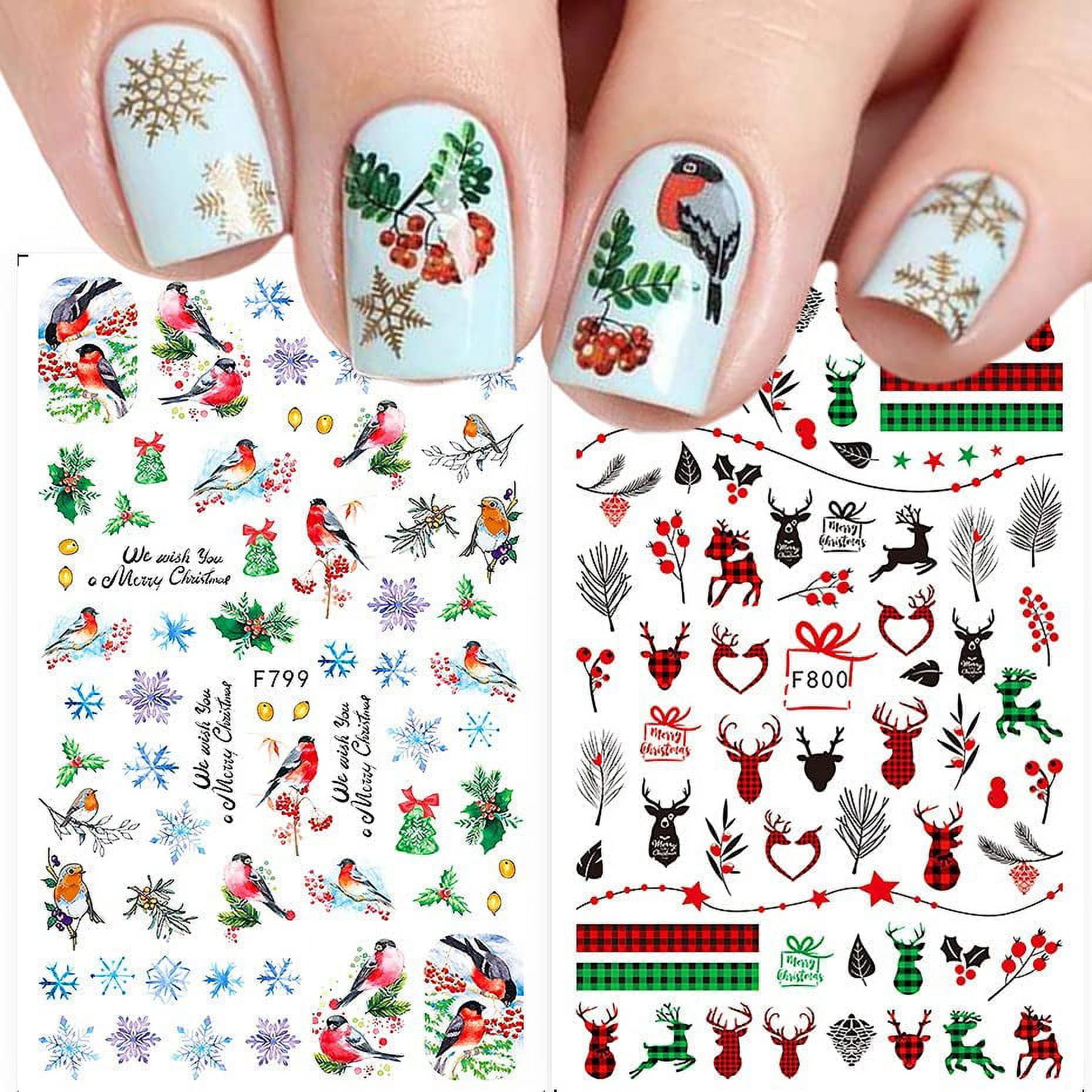 LINLIN Christmas Nail Art Stickers Decals 10 Sheet Self Adhesive Gnome Santa Claus Reindeer Snowflake Christmas Tree Nail Sticker Design Nail Decoration for Women Girls