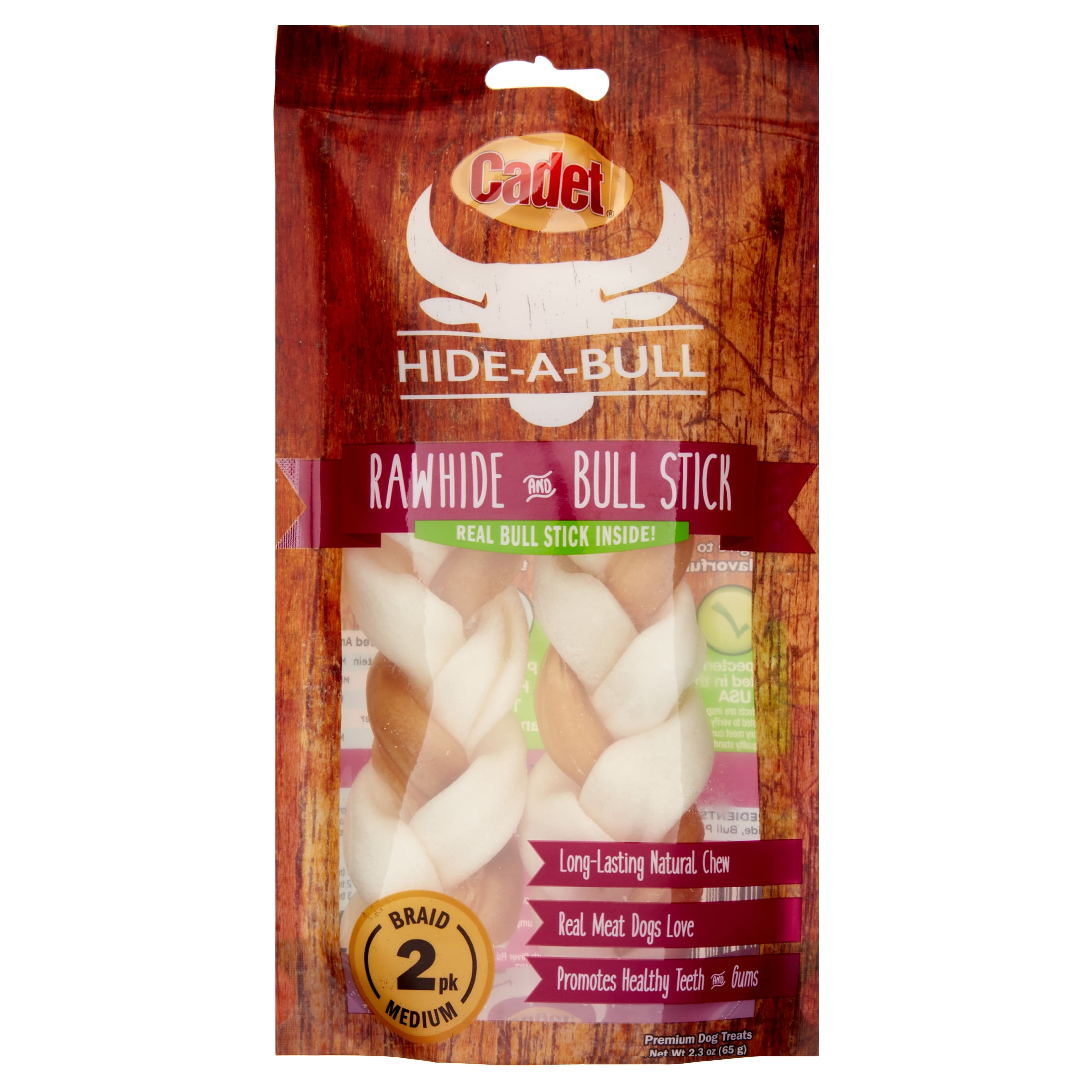 Cadet Premium Dog Treats Hide-a-Bull Rawhide and Bully Stick Chew Treat, Medium dogs, 2 count