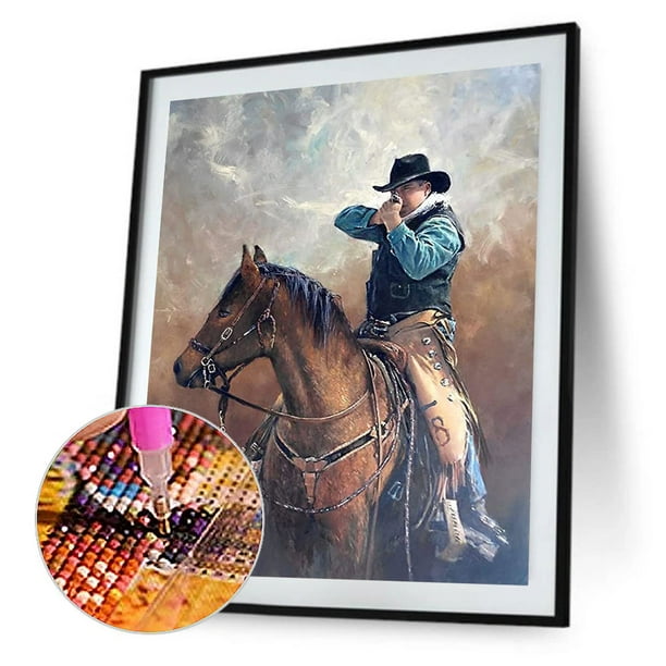 Cuadros Decorativos Equitación hombre diamante pintura Rhinestone redondo completo taladro para decoración (B4772) Ehuebsd embutido en tela