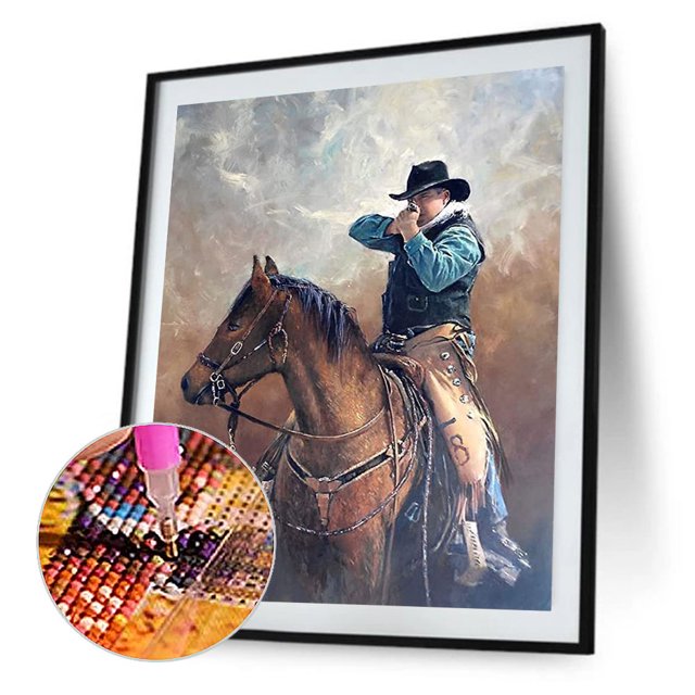 Cuadros Decorativos Equitación hombre diamante pintura Rhinestone redondo completo taladro para decoración (B4772) Ehuebsd embutido en tela