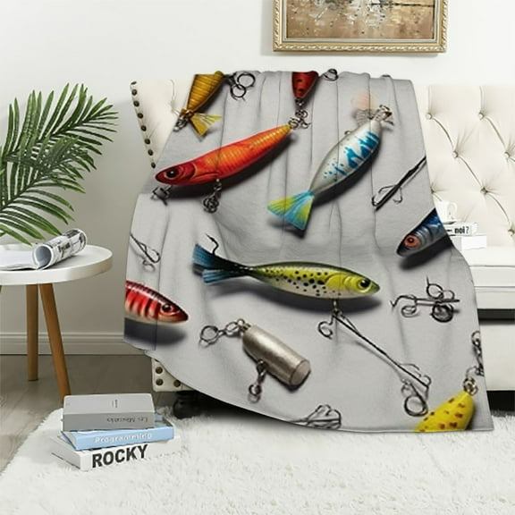 BCIIG Fish Theme Warm Lightweight Soft Fleece Throw Blanket for All Seasons, Living Room Sofa Decor Cow Gifts, 3 Different Sizes 40x50in