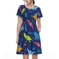 thumbnail image 1 of Balery Dinosaurs Vestidos sueltos de manga corta para mujer, vestidos de verano 2025, vestidos casuales de corte A con vuelo., 1 of 6