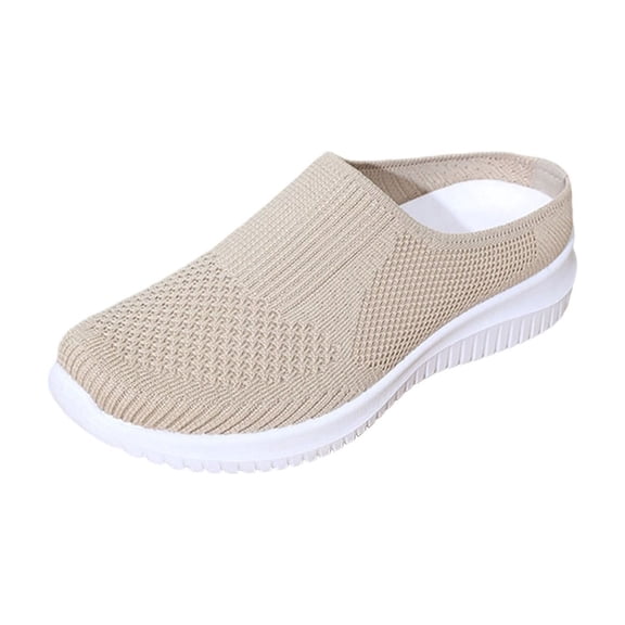 Beige Womens Breathable Lightweight Wedge Heel Shoes For Spring And Summer Casual Outdoor Leisure All Match Comfortable Plus Size Footwear Size 36