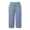 thumbnail image 7 of Capri Pants for Women Summer Baggy Comfy Straight Wide Leg Solid Elastic Waist Cropped Capris Soft Slacks(Sky Blue,S), 7 of 7