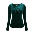 thumbnail image 2 of DARING DIVA Women's Asymmetrical Ruched Neck Long Sleeve Velvet Blouse 2XL Dark Green, 2 of 6