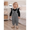 thumbnail image 5 of BemeyourBBs Infant Baby Girl Clothes Spring Fall Winter Romper Outfit Bow Houndstooth Printed Long Sleeve Round Neck Bow Front Fake Two-Piece Patchwork Jumpsuit, 5 of 9
