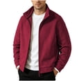 thumbnail image 3 of Zenithor Men's Stand Collar Fleece Jacket with Pockets, Relaxed Fit Warm Soft Full Zip Tops, Casual Outerwear for Cool Weather or Outdoor Red Sizes M-5XL, 3 of 8