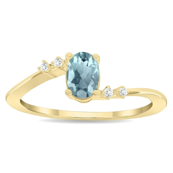 SZUL Women's Oval Shaped Aquamarine and Diamond Tierra Ring in 10K Yellow Gold