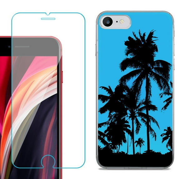 Slim-Fit Fashion Gel Phone Case for iPhone SE 2022, with Tempered Glass Screen Protector, by OneToughShield ® - Tropical Summer