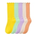 thumbnail image 2 of ZACPNCV 5 Pair Girls Ruffle Socks Cute Frilly Crew Socks for Toddler Kids Breathable Ribbed Knit Ankle Socks School Uniform Socks A-Pink, 2 of 6