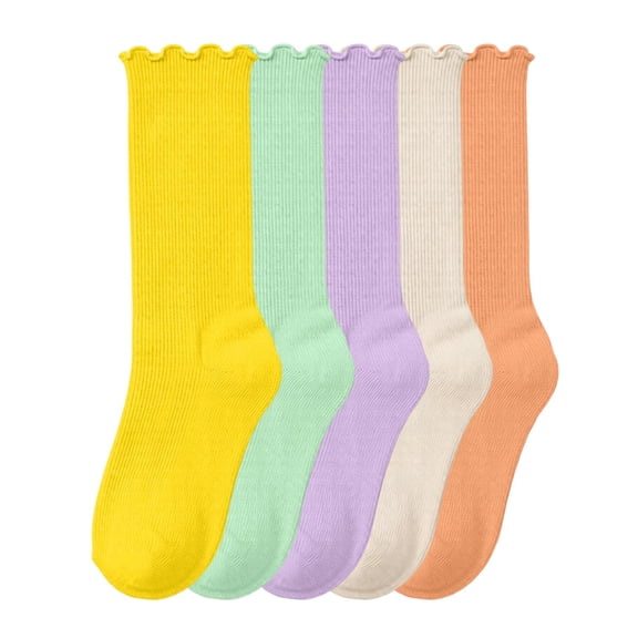 LJEFF Girls 5PC Ruffle Trim Knee High Socks, Stretch Anti-Slip Sweat-Wicking Cute Gift Kids Sport Stockings Pink Size 6-14T