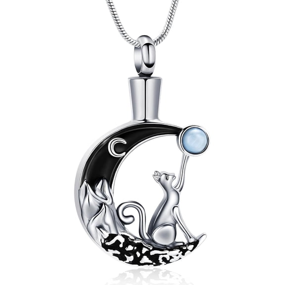 Cat Moon Urn Necklace for Ashes for Pet Stainless Steel Cremation Jewelry Memorial Pendant Keepsake Gift for Loved Ones