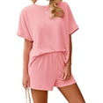 thumbnail image 5 of Short Sleeve Women 2 Pieces Matching Sets Ribbed Tops and Shorts Lounger Sets, 5 of 6