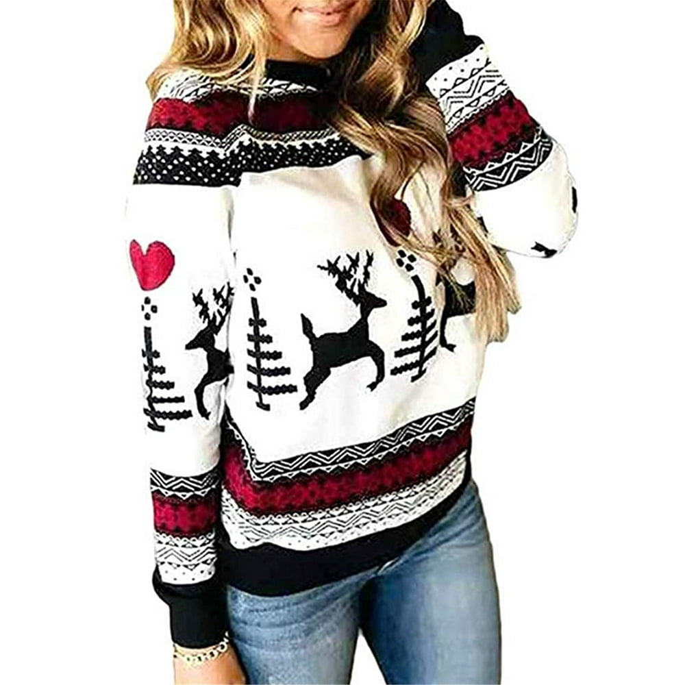 Aunavey Aunavey Women Ugly Christmas Tree Reindeer Sweatshirt Holiday
