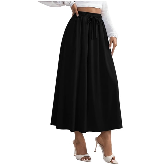 Women Flowy Maxi Skirts High Waisted Summer Casual Long Skirts with Pockets A-Line Elastic Waist