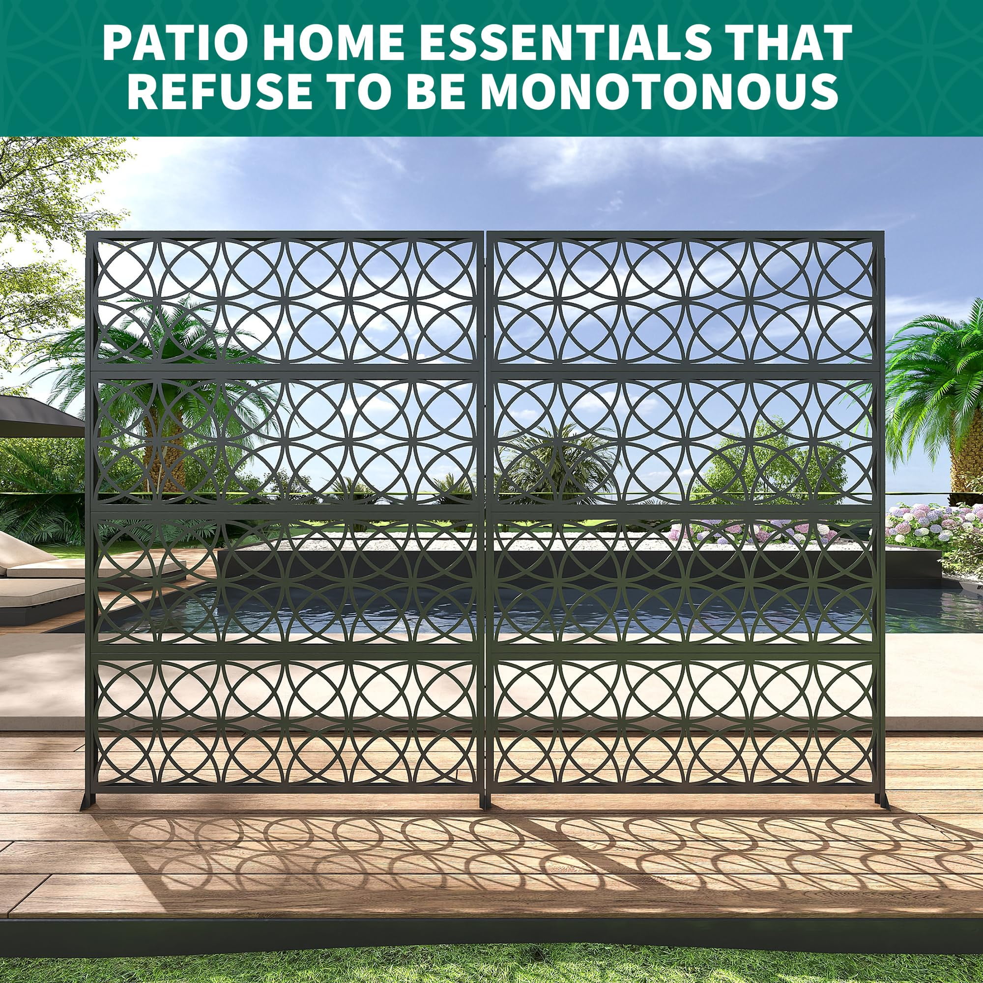 Decorative Metal Garden Fence Panels, Black Outdoor Scroll Design Border ,Rust-Proof & Easy Snap-Together Installation, Copper coin