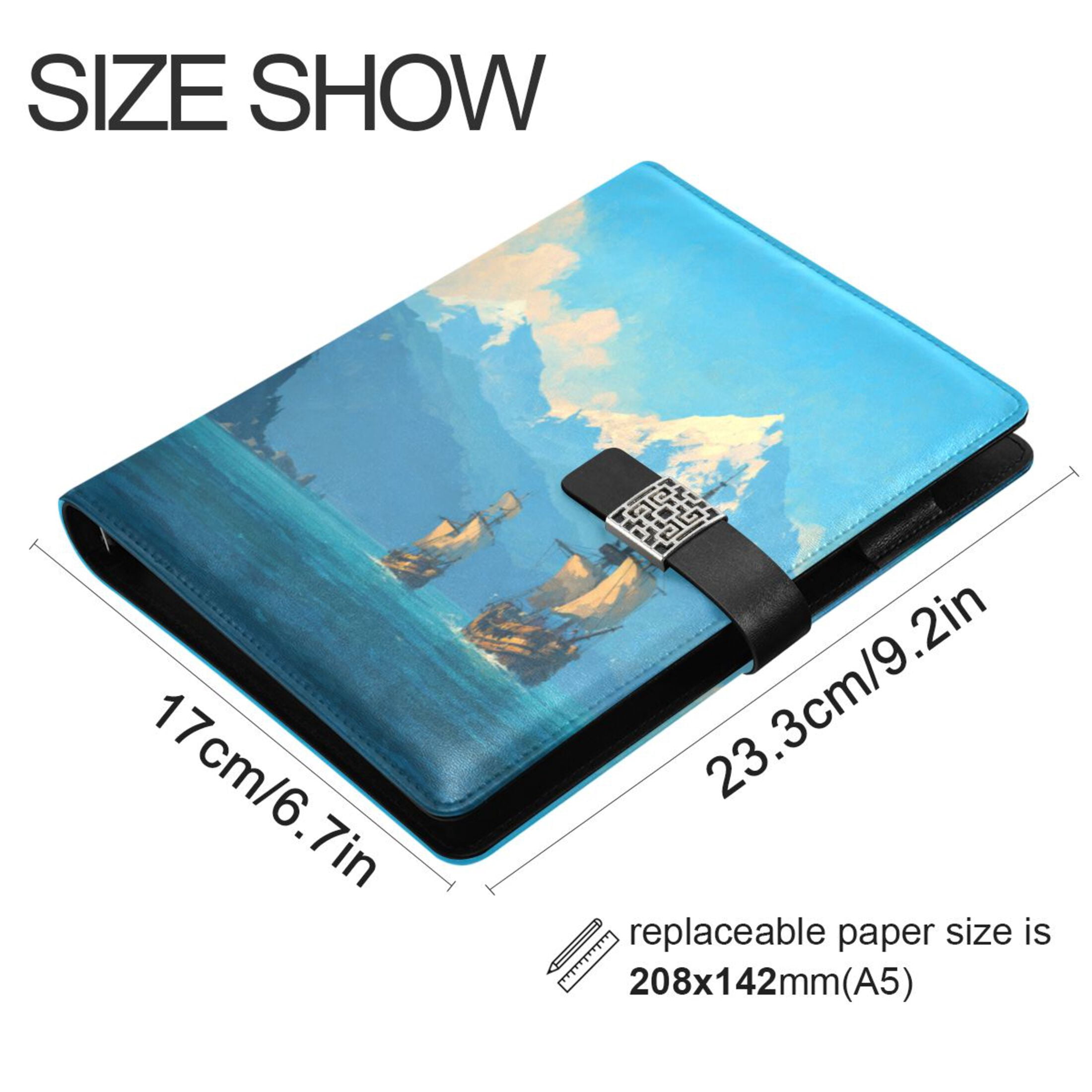 Leather Planner Leather Notebook Notebook Journal Binder Design Pen Pocket Design Convenient for Storage Pirate Ships Ocean Mountain
