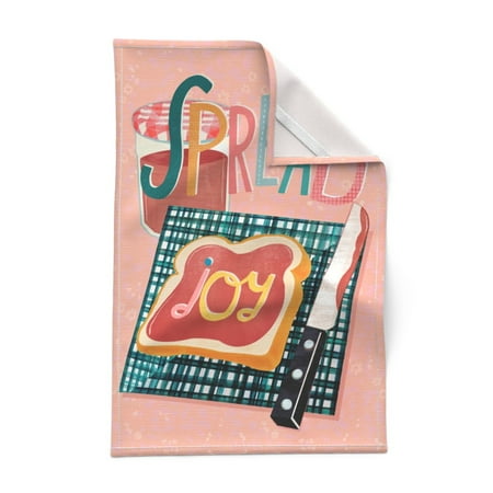 

Printed Tea Towel Linen Cotton Canvas - Retro Gingham Picnic Kitchen Pink Peach Bright Print Decorative Kitchen Towel by Spoonflower