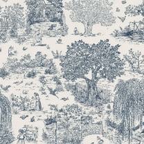 Cottagecore Peel and Stick Wallpaper 17.7in x 9.8ft Vintage Floral Garden Scene Birds Children Blue White Contact Paper Waterproof Self Adhesive Wall Paper for Bedroom Shelf Cabinet Renter Friendly