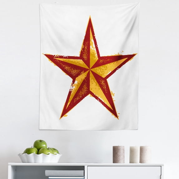 Prehistoric Country Tapestry, Grunge Western Star Retro Style Worn Aged Retro Country Design, Fabric Wall Hanging Decor for Bedroom Living Room Dorm, 5 Sizes, Redwood Marigold, by Ambesonne