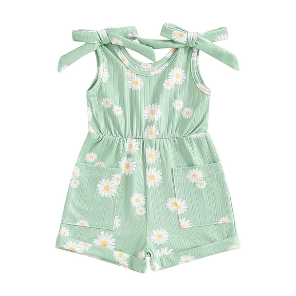 Suealasg Toddler Baby Girl Summer Clothes 6M 1T 2T 3T 4T Sleeveless Daisy 3D Ribbed Romper Shorts Jumpsuit Kids One Piece Outfit