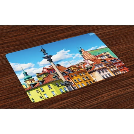 Travel Placemats Set of 4 Scenic Summer Castle Square Ancient Sigismund Column Old Town in the Warsaw Poland, Washable Fabric Place Mats for Dining Room Kitchen Table Decor,Multicolor, by (Best Places To Visit In Warsaw Poland)