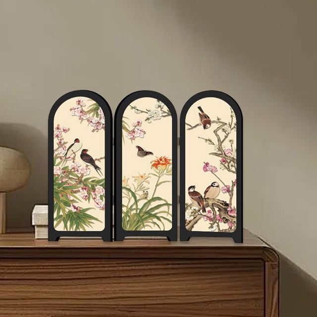 Elodie Ornement Mini Écran Design Chinois Séparateur 3 Panneaux pour Cheminée Comptoir
