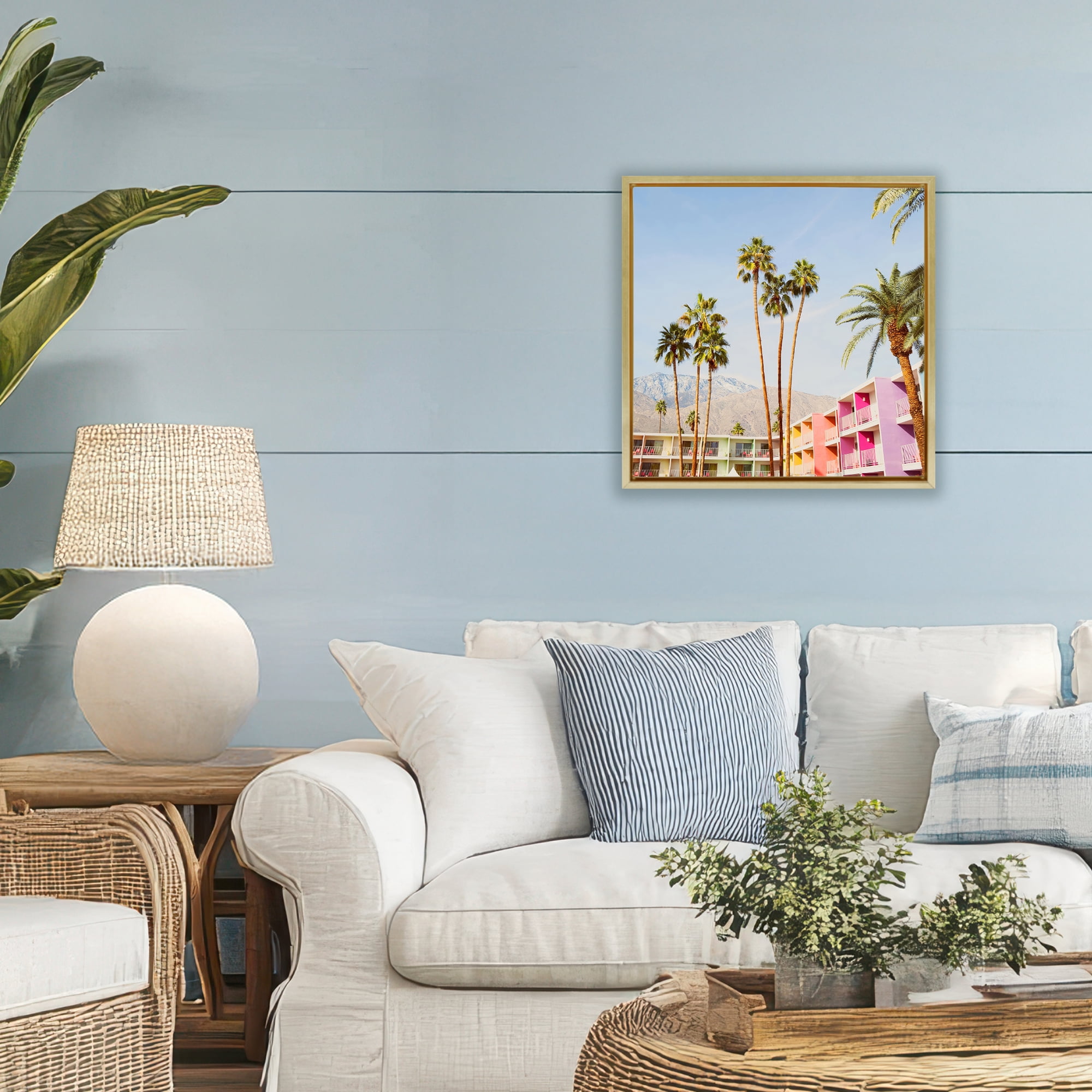 Looming Palms over Resort Gold Framed Floater Canvas Wall Art, design by LISH Creative