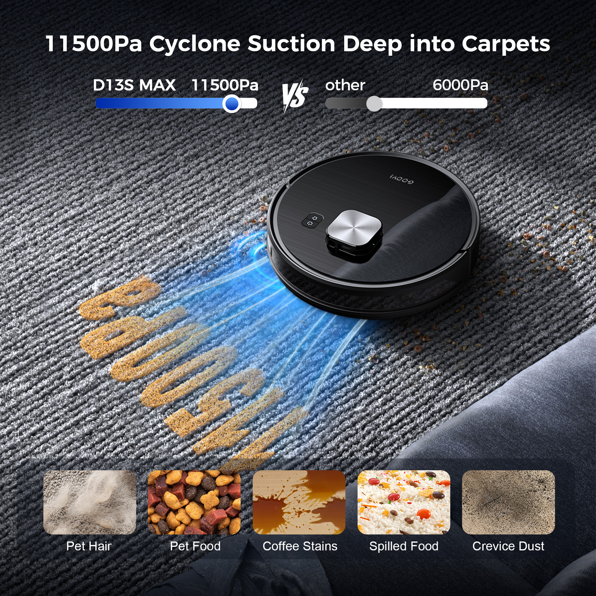 GOOVI Robot Vacuum and Mop 11500pa Suction Robotic Cleaner with Laser Home Mapping and 85 Days Self Empty Station Pet Friendly Anti-Tangle