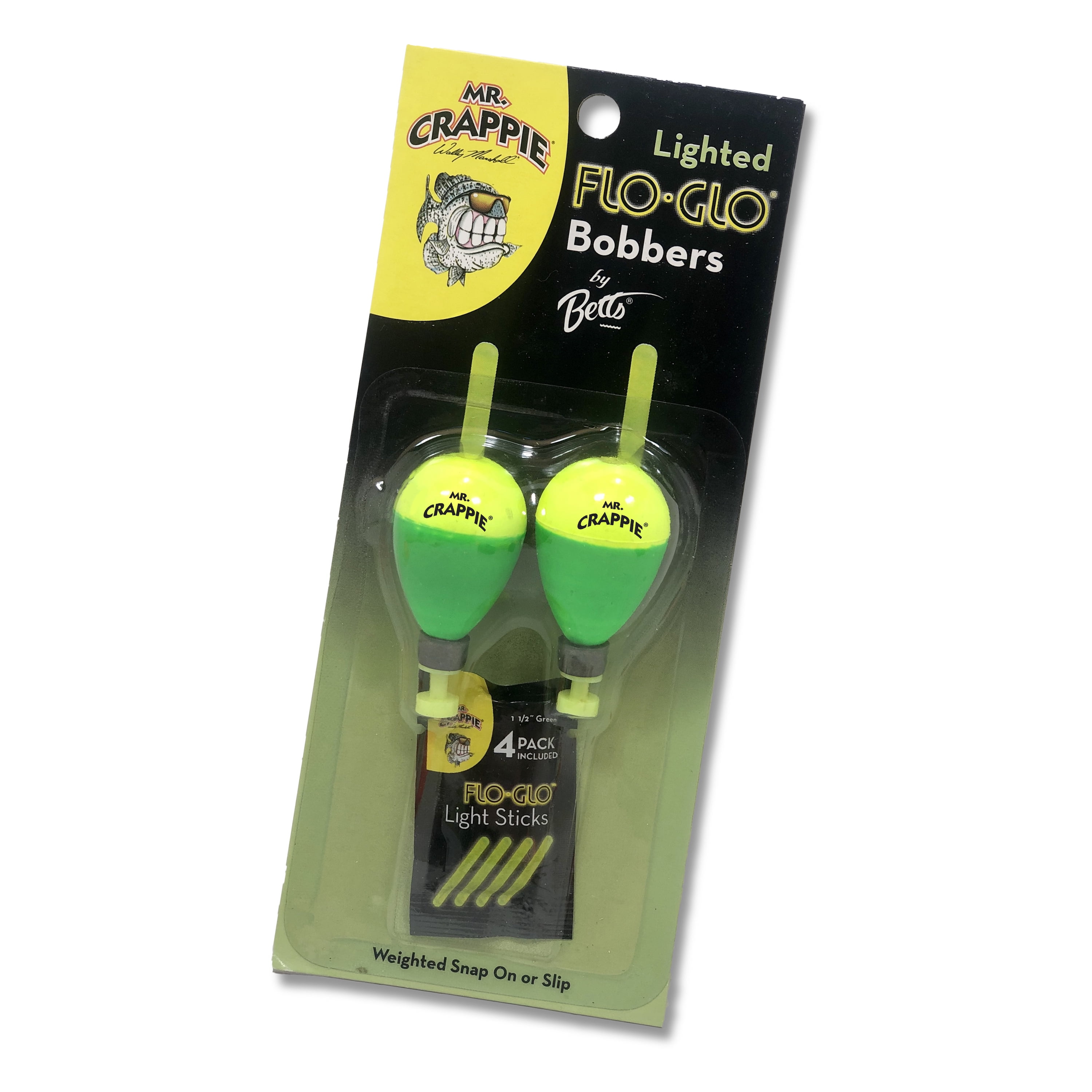 Mr. Crappie MP150W-2YG-GL Flo-Glo Lighted Bobbers, 1-1/2, Pear,  Yellow/Green, 2-Pack 