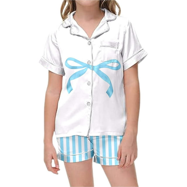Ensemble de Pyjama à Rayures pour Filles, Haut Doux à Manches Courtes et Shorts, Tenue de Nuit Confortable pour Tout-Petits et Enfants
