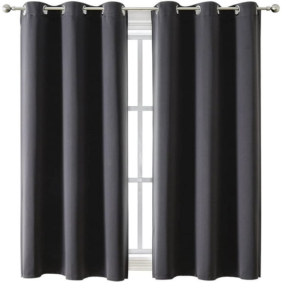 Grommet Blackout Curtains for Bedroom and Living Room - 2 Panels Set Thermal Insulated Room Darkening Curtains (Dark Grey, 42 x 63 Inch)