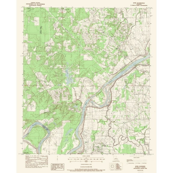 Topographical Map - Effie Louisiana Quad - USGS 1983 - Vintage Wall Art