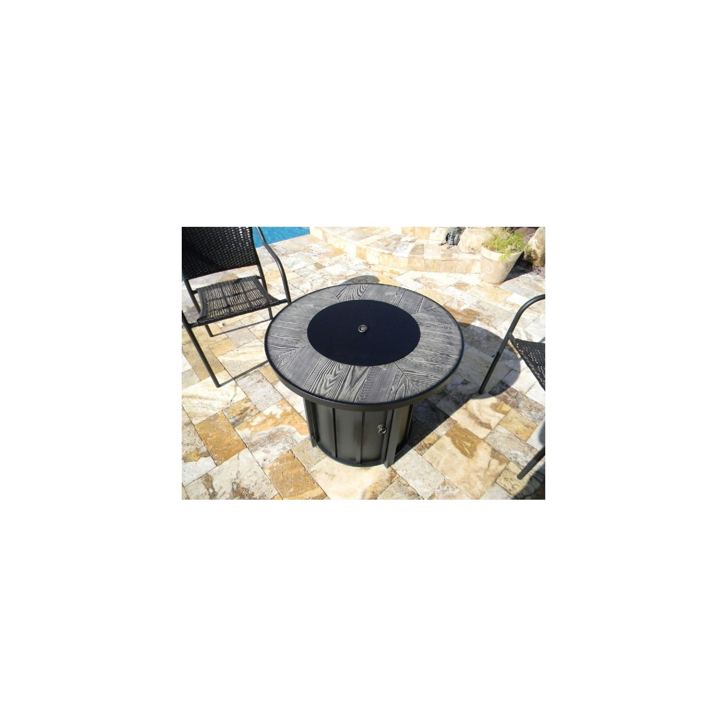 Fire Pit Table - 40,000 BTU Propane Outdoor Patio Heater - Rustic Black Finish - Fire Glass Included